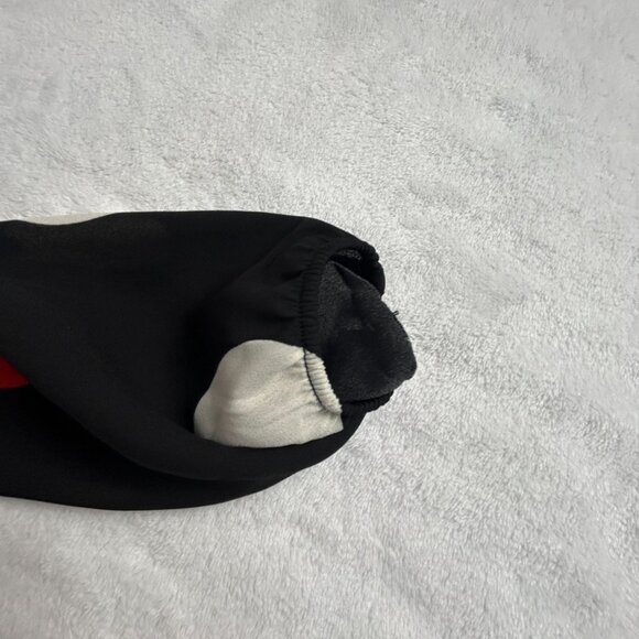 Anne Klein Womens Dot-Print Split-Neck Blouse Top Medium Black/Poppy Combo New - Picture 8 of 8